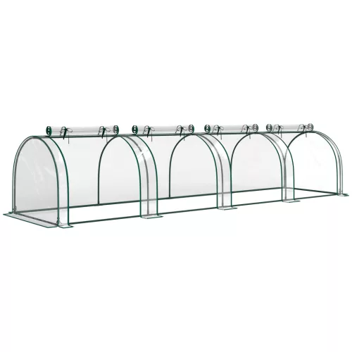 Alagút fóliasátor 395x100x80 cm átlátszó PVC borítással, acélvázzal és 4 cipzáras nyílással