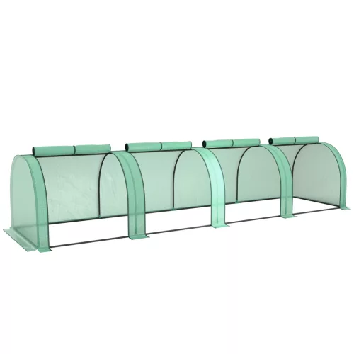 Alagút fóliasátor 395x100x80 cm 140 g/m² PE borítással, 4 cipzáras nyílással, zöld