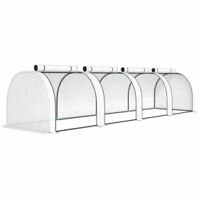   Kerti alagút fóliasátor 395x100x80 cm fehér mini növényház acélvázzal, 4 cipzáras szellőzőnyílással