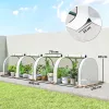 Kerti alagút fóliasátor 395x100x80 cm fehér mini növényház acélvázzal, 4 cipzáras szellőzőnyílással