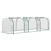 Mini alagút fóliasátor 295x100x80 cm átlátszó PVC borítással, acélvázzal és 3 feltekerhető ajtóval