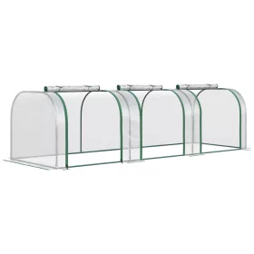   Mini alagút fóliasátor 295x100x80 cm átlátszó PVC borítással, acélvázzal és 3 feltekerhető ajtóval