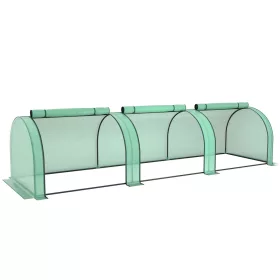   Alagút fóliasátor 350x100x80 cm 140 g/m² PE borítással, 3 cipzáras nyílással, sötétzöld