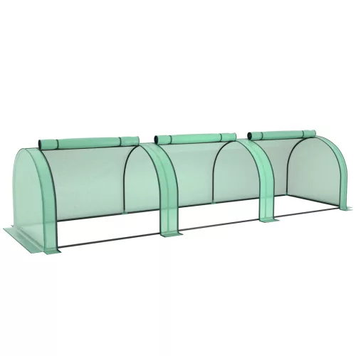 Alagút fóliasátor 350x100x80 cm 140 g/m² PE borítással, 3 cipzáras nyílással, sötétzöld