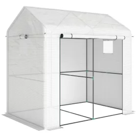   Kerti fóliasátor 200x140x200 cm fehér-sötétzöld, UV-álló PE-fóliával, szellőzőablakokkal