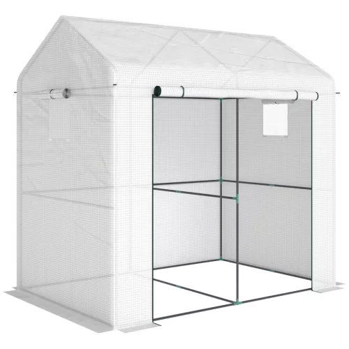 Kerti fóliasátor 200x140x200 cm fehér-sötétzöld, UV-álló PE-fóliával, szellőzőablakokkal