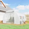 Kerti fóliasátor 396x300x200 cm fehér alagút fóliasátor horganyzott acélvázzal, hálós ajtóval és szellőzőablakokkal