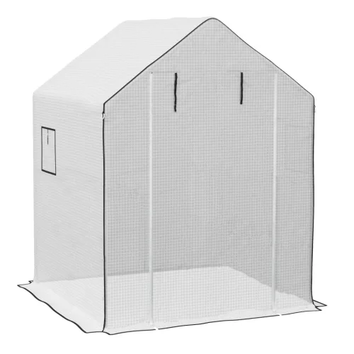 Fóliasátor pótfólia 140x143x190 cm UV-álló, megerősített PE borítás, cipzáras ajtóval és szellőzőablakokkal, fehér