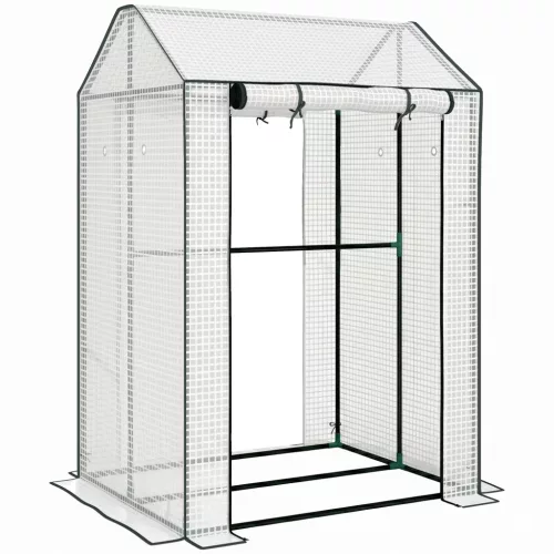 Mini fóliasátor 100x80x150 cm 2 rekeszes, 2 ajtós, UV-álló PE fóliával, 4 szellőzőnyílással