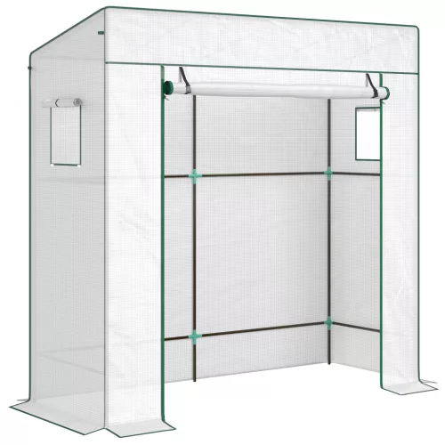 Paradicsomnevelő fóliasátor 196x77x197 cm horganyzott acélvázzal, 2 szellőzőablakkal, fehér