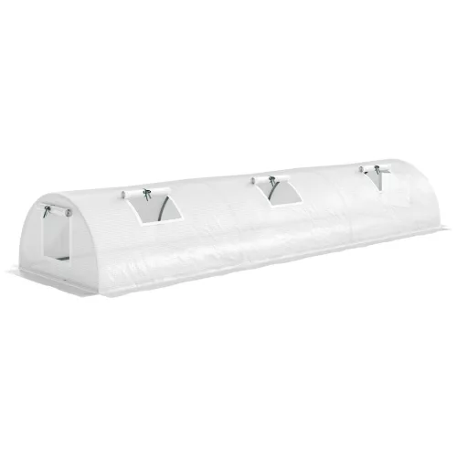 Mini alagút fóliasátor 300x80x45 cm UV-álló növényház, 4 szúnyoghálós ablakkal, fehér