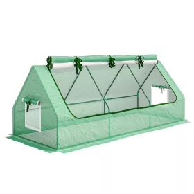   Kerti mini fóliasátor 240x90x90 cm feltekerhető tetővel, rovarhálós szellőzőablakokkal és UV-védő fóliával, zöld