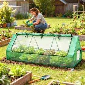   Kerti mini fóliasátor 240x90x90 cm feltekerhető tetővel, rovarhálós szellőzőablakokkal és UV-védő fóliával, zöld