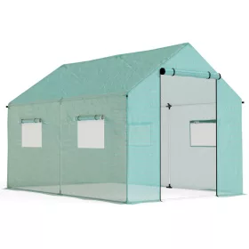   Kerti fóliasátor 300x200x200 cm 6 m², UV-álló, 140 g/m² PE fóliával, 4 szellőzőablakkal, zöld