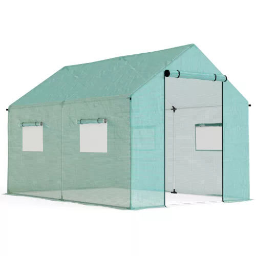 Kerti fóliasátor 300x200x200 cm 6 m², UV-álló, 140 g/m² PE fóliával, 4 szellőzőablakkal, zöld
