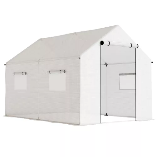Kerti fóliasátor 300x200x200 cm 6 m², UV-álló, 140 g/m² PE fóliával, 4 szellőzőablakkal, fehér