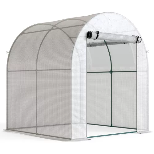 Kerti fóliasátor 180x180x200 cm 3,24 m², UV-védett PE fóliával, acélvázzal, fehér