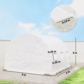   Cserefólia kerti fóliasátorhoz 300x300x200 cm fehér, UV-álló PE, 6 ablakkal és cipzáras ajtóval
