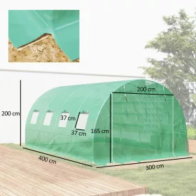   Üvegház cserefólia 400x300x200 cm zöld tartalék fólia fólisátorhoz 8 szellőzőablakkal, cipzáras ajtóval