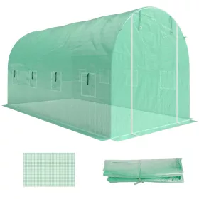   Fóliasátor cserefólia 400x200x200 cm zöld, UV-álló PE, 8 ablakkal és cipzáras ajtóval