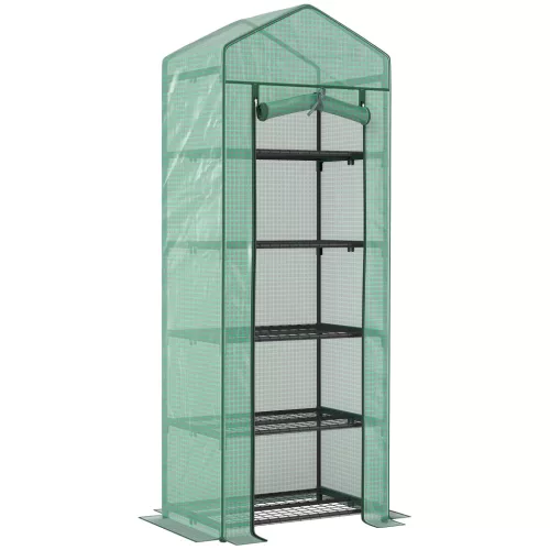 Mini fóliasátor 69x49x193 cm zöld 5 polcos palántanevelő növényház