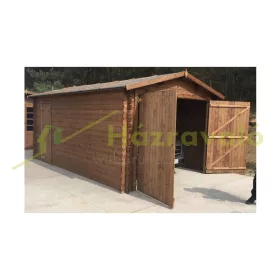   Fából készült garázs 21 m2 készgarázs 350x600 cm impregnált nyeregtetős barna fa garázs kocsibeálló