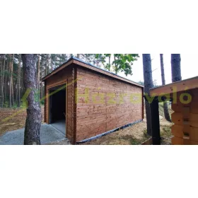 Fából készült garázs 24 m2 készgarázs 400x600 cm impregnált lapos tetős mobilgarázs barna fagarázs kocsibeálló