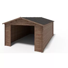 Fából készült garázs 24 m2 készgarázs 400x600 cm impregnált nyeregtetős mobilgarázs barna fagarázs kocsibeálló
