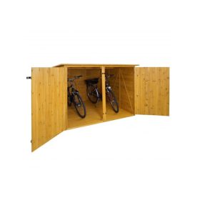   Kerékpár garázs szerszámos kisház, zárható kerékpár tároló 2 bicikli számára fenyőfából natúr