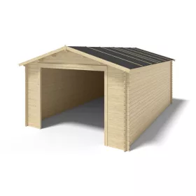 Fából készült garázs 24 m2 készgarázs 400x600 cm nem impregnált nyeregtetős mobilgarázs natúr fagarázs kocsibeálló