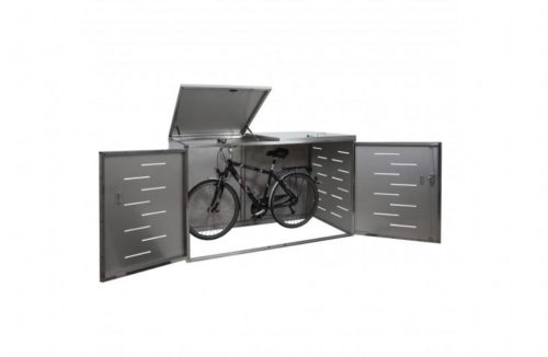 Stainless steel bicycle garage tool shed, lockable bicycle storage 118x200x150 cm inox