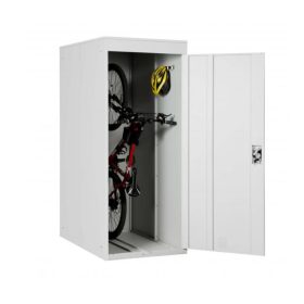   Kerékpár garázs függőleges tároló, szerszámos kisház, zárható fém világosszürke