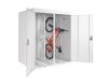 Bicycle garage small shed with tools, lockable bicycle storage for 2 bicycles, light gray metal 