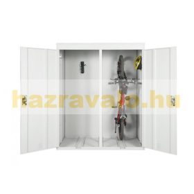   Kerékpár garázs függőlegesen tárolható zárható 2 bicikli számára fém világosszürke 