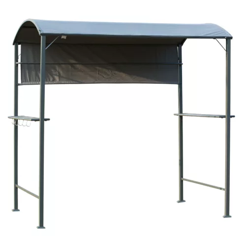 Grillpavilon tetővel ellátott 2 polccal ellátott 218x138x216 cm BBQ pavilon poliészter fekete