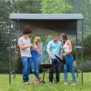 Grillpavilon tetővel ellátott 2 polccal ellátott 218x138x216 cm BBQ pavilon poliészter fekete
