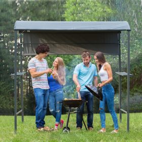   Grillpavilon tetővel ellátott 2 polccal ellátott 218x138x216 cm BBQ pavilon poliészter fekete