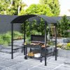 Grillpavilon oldalsó polcokkal és akasztókkal 233x110 cm BBQ pavilon sötétszürke