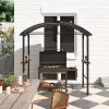 Grillpavilon oldalsó polcokkal és akasztókkal 233x110 cm BBQ pavilon sötétszürke