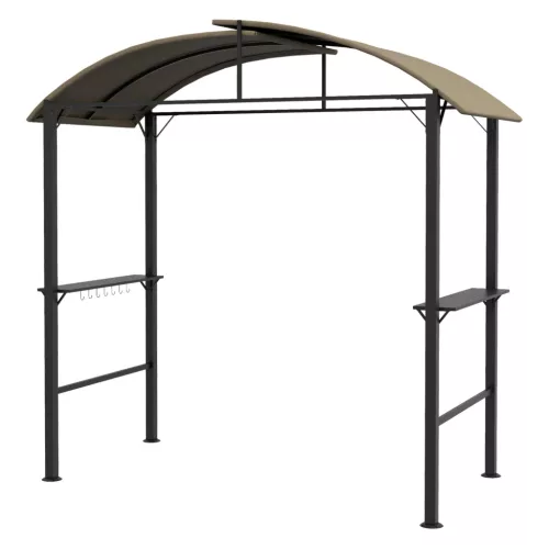 Grillpavilon polcokkal 110x230 cm BBQ pavilon két oldalsó ablakkal khaki színű