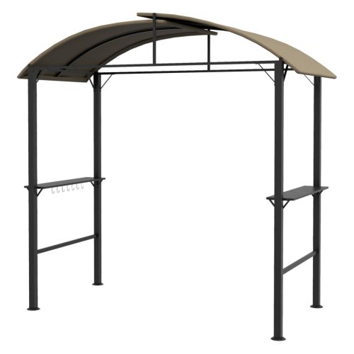 Grillpavilon polcokkal 110x230 cm BBQ pavilon két oldalsó ablakkal khaki színű