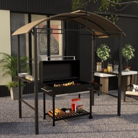   Grillpavilon polcokkal 110x230 cm BBQ pavilon két oldalsó ablakkal khaki színű