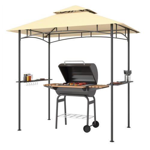 Grillpavilon LED világítással 240x150x258 cm vízlepergető kerti pavilon dupla rétegű tetővel