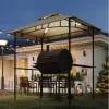 Grillpavilon LED világítással 240x150x258 cm vízlepergető kerti pavilon dupla rétegű tetővel
