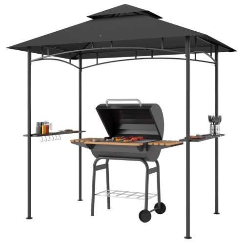 Kerti grillpavilon LED világítással 240x150x258 cm kerti grillsátor dupla rétegű tetővel