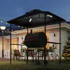 Kerti grillpavilon LED világítással 240x150x258 cm kerti grillsátor dupla rétegű tetővel