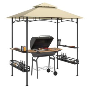   Grillpavilon dupla tetővel bézs BBQ pavilon polcokkal és tárolókosarakkal