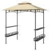 Grillpavilon dupla tetővel bézs BBQ pavilon polcokkal és tárolókosarakkal