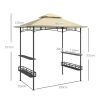 Grillpavilon dupla tetővel bézs BBQ pavilon polcokkal és tárolókosarakkal