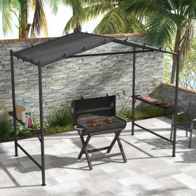   Kerti grillpavilon 277x149x230 cm sötétszürke grill sátor tetővel grill pavilon oldalsó polcokkal